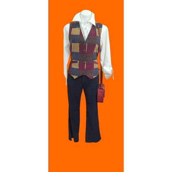 1980's-90's Gina Peters Sport Patchwork Paisley Vest - Picture 1 of 14